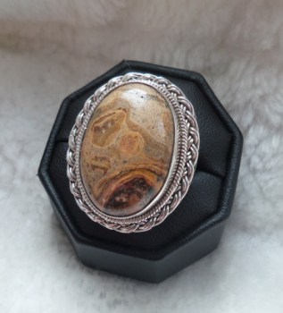 Zilveren ring met Poppy Jaspis ( Stromatoliet Fossiel ) 18 mm